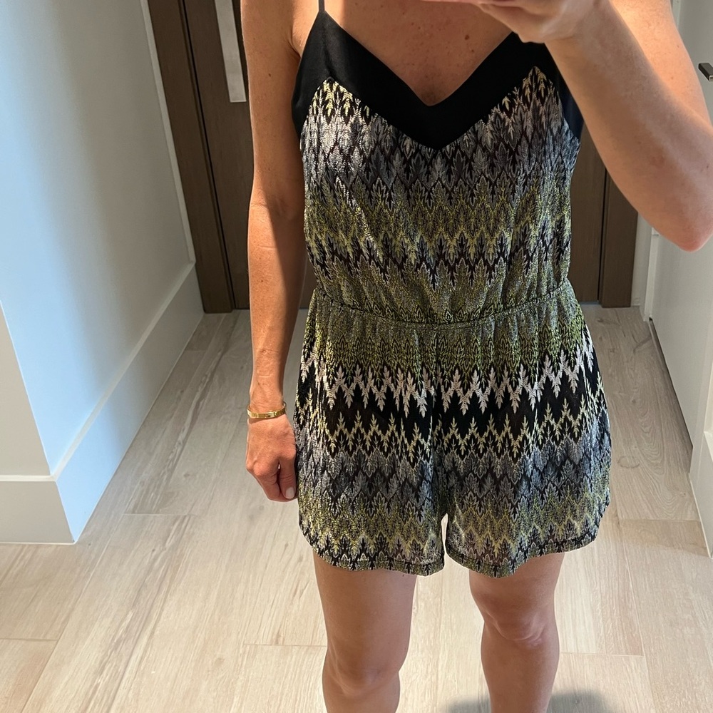 Stylish Black and Green Patterned Romper